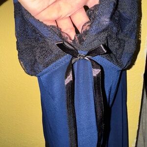 Elegant Vintage Style Lingerie- Blue with Black Lace